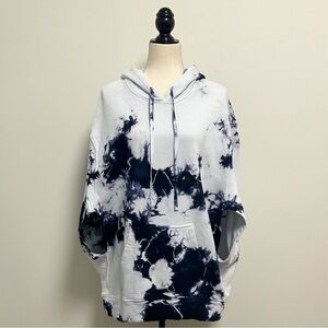 Raquel Allegra White Navy Blue Tie Dye Hooded Very Oversized Poncho Sweatshirt 0